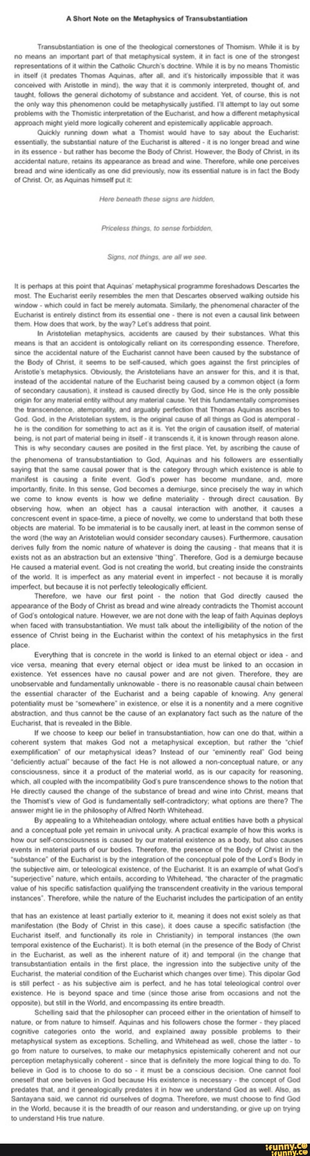 A Short Note On The Metaphysics Of Transubstantiation