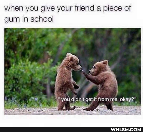 when you give your friend a piece of gum in school
you didn't