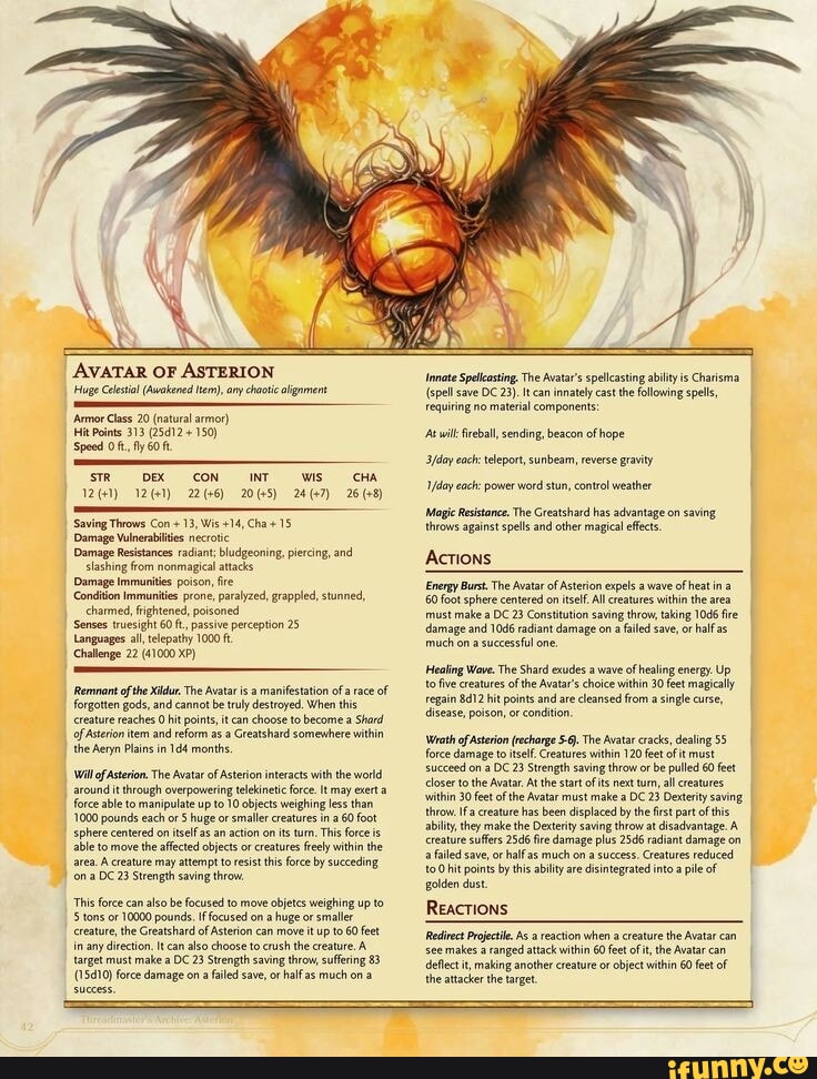 AVATAR OF ASTERION Huge Celestial (Awakened em), any chaotic alignment