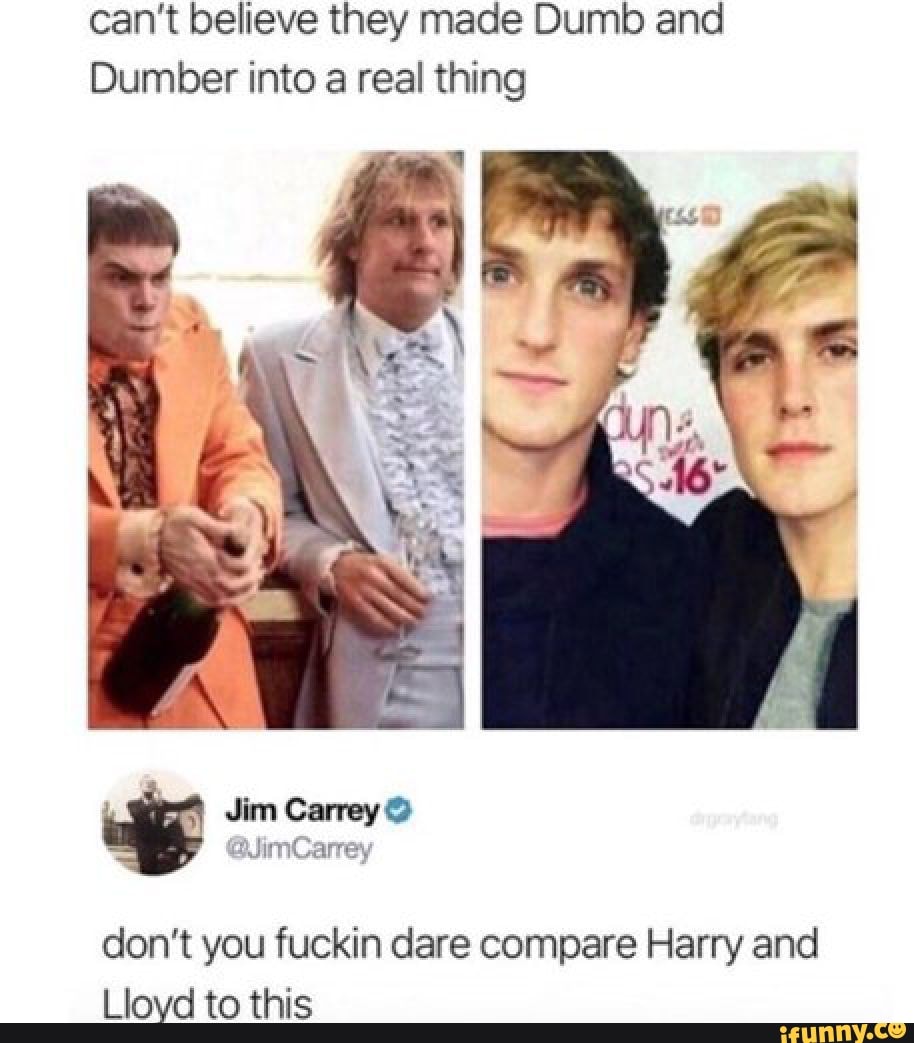 can't believe they made Dumb and
Dumber into a real thing
don't you fuckin dare compare Harry and
Lloyd to this