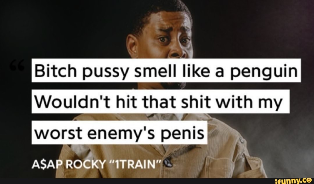 Bitch pussy smell like a penguin
Wouldn't hit that shit with my I
worst enemy's penis
ASAP ROCKY TRAIN