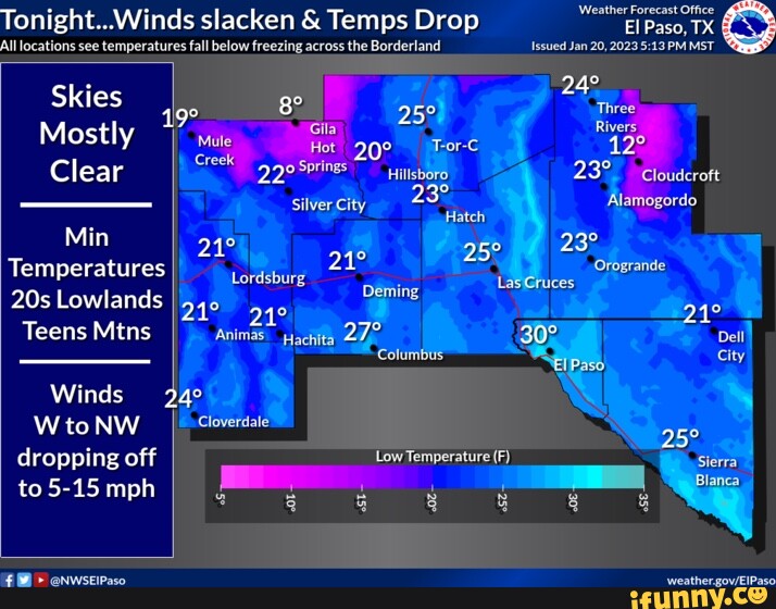 Tonight... Winds slacken & Temps Drop All locations see temperatures