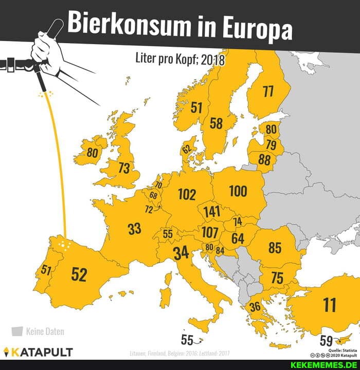 Bierkonsum in Europa
Liter pro Kopf: 2018
N \ n
51
52
