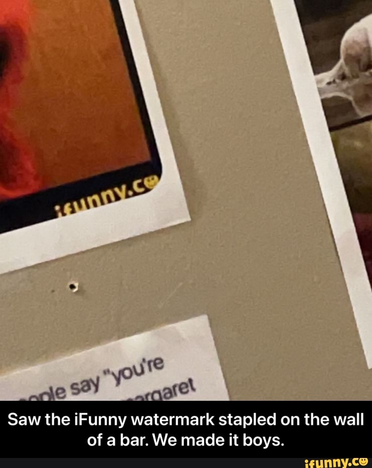ie
Saw the iFunny watermark stapled on the wall of a bar. We made it boys. - Saw the iFunny watermark stapled on the wall of a bar. We made it boys.