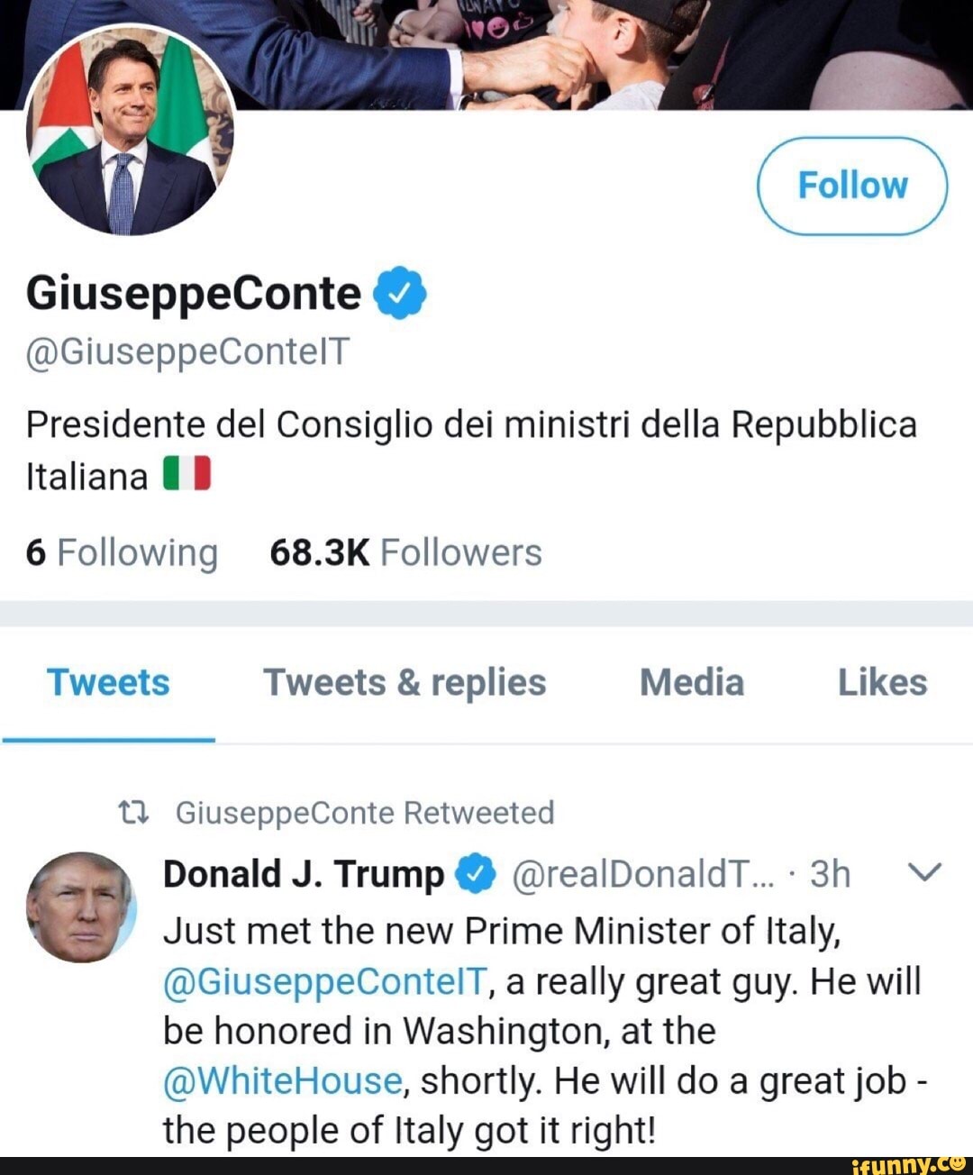 Giuseppeconte º Giuseppecontelt Presidente Del Consiglio Dei Ministri Della Repubblica Italiana I I 6 Following 68 3k