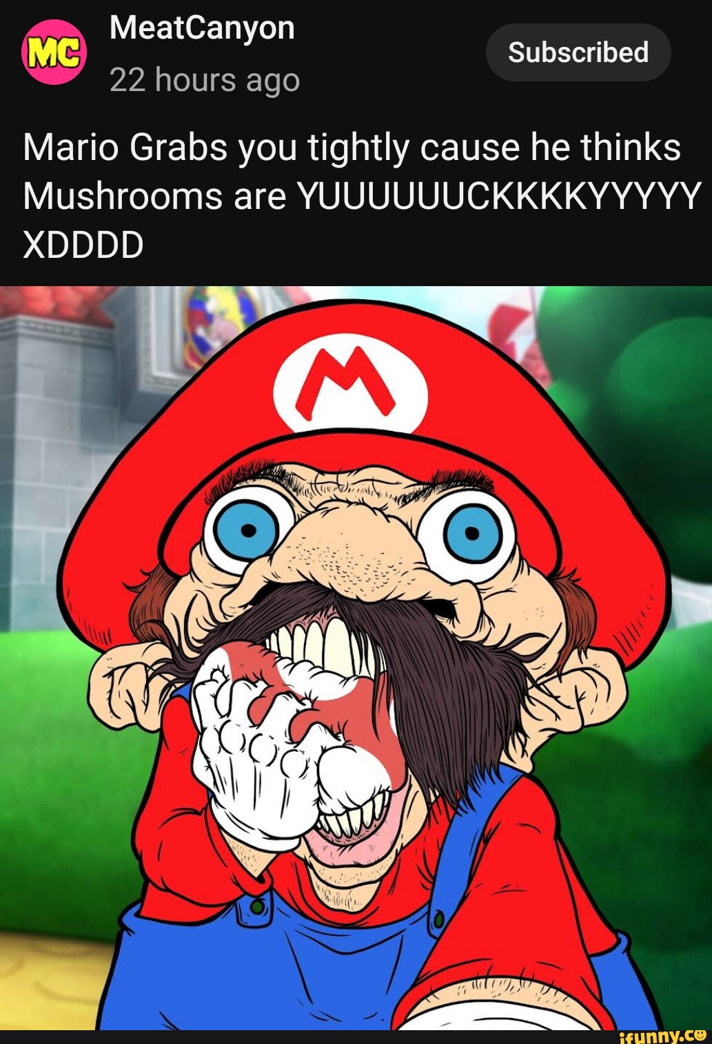MeatCanyon Subscribed 22 hours ago Mario Grabs you tightly cause he