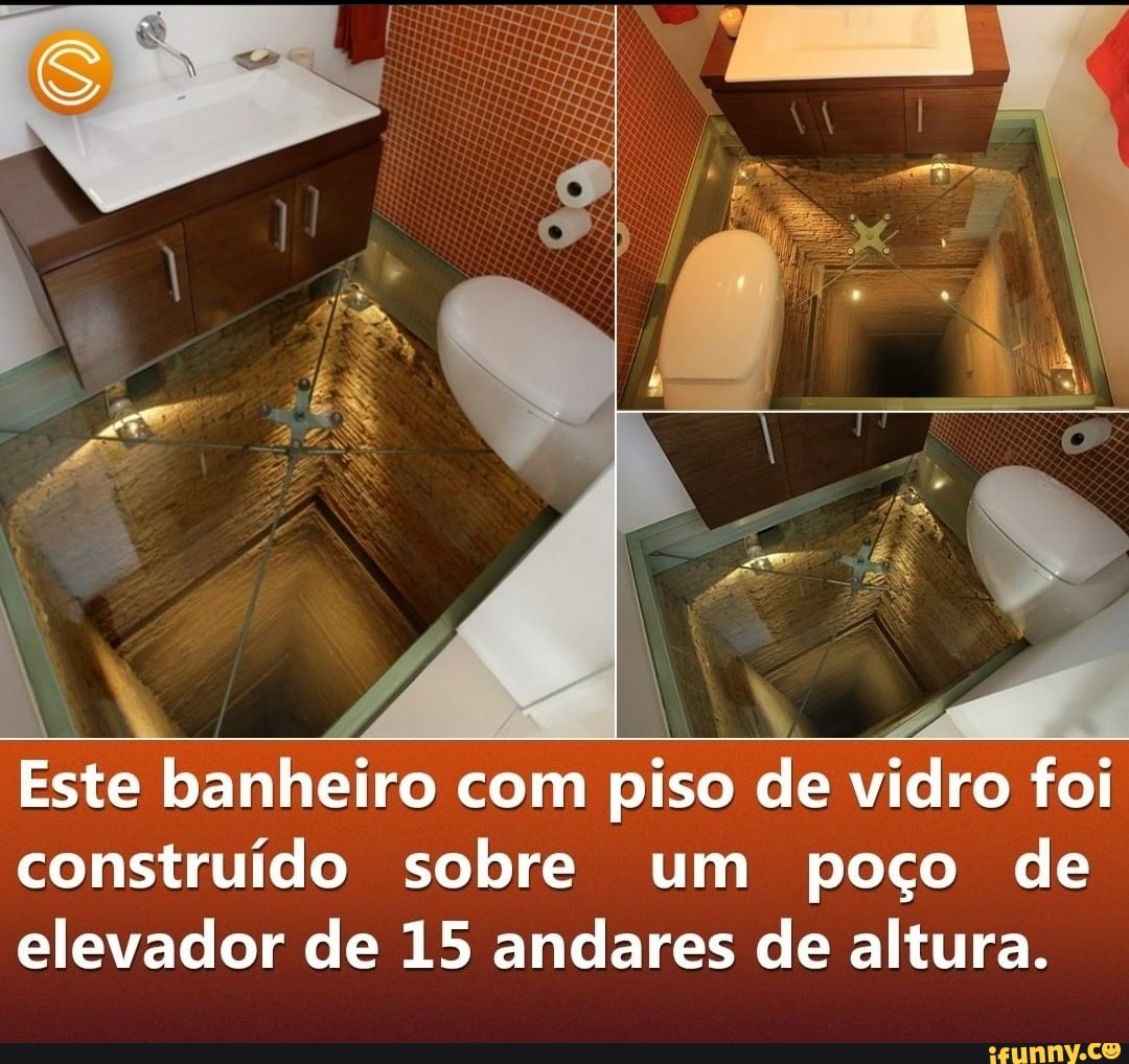 Este banheiro com piso de vidro foi construído sobre um poço de elevador de 15 andares de altura.