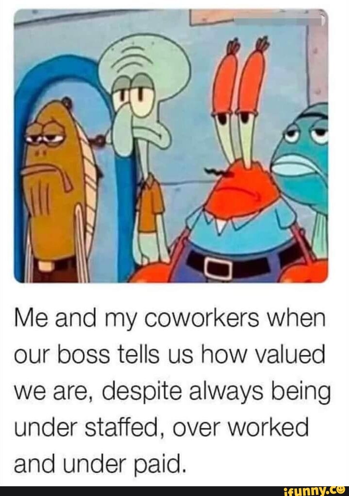 Me and my coworkers when our boss tells us how valued we are, despite