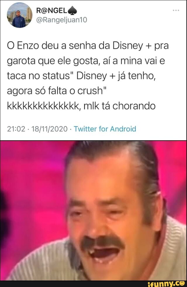 O Enzo deu a senha da Disney + pra garota que ele gosta, aí a mina vai e taca no status" Disney + já tenho, agora só falta o crush" kkkkkkkkkkkkkk, mlk tá chorando
- - Twitter for Android