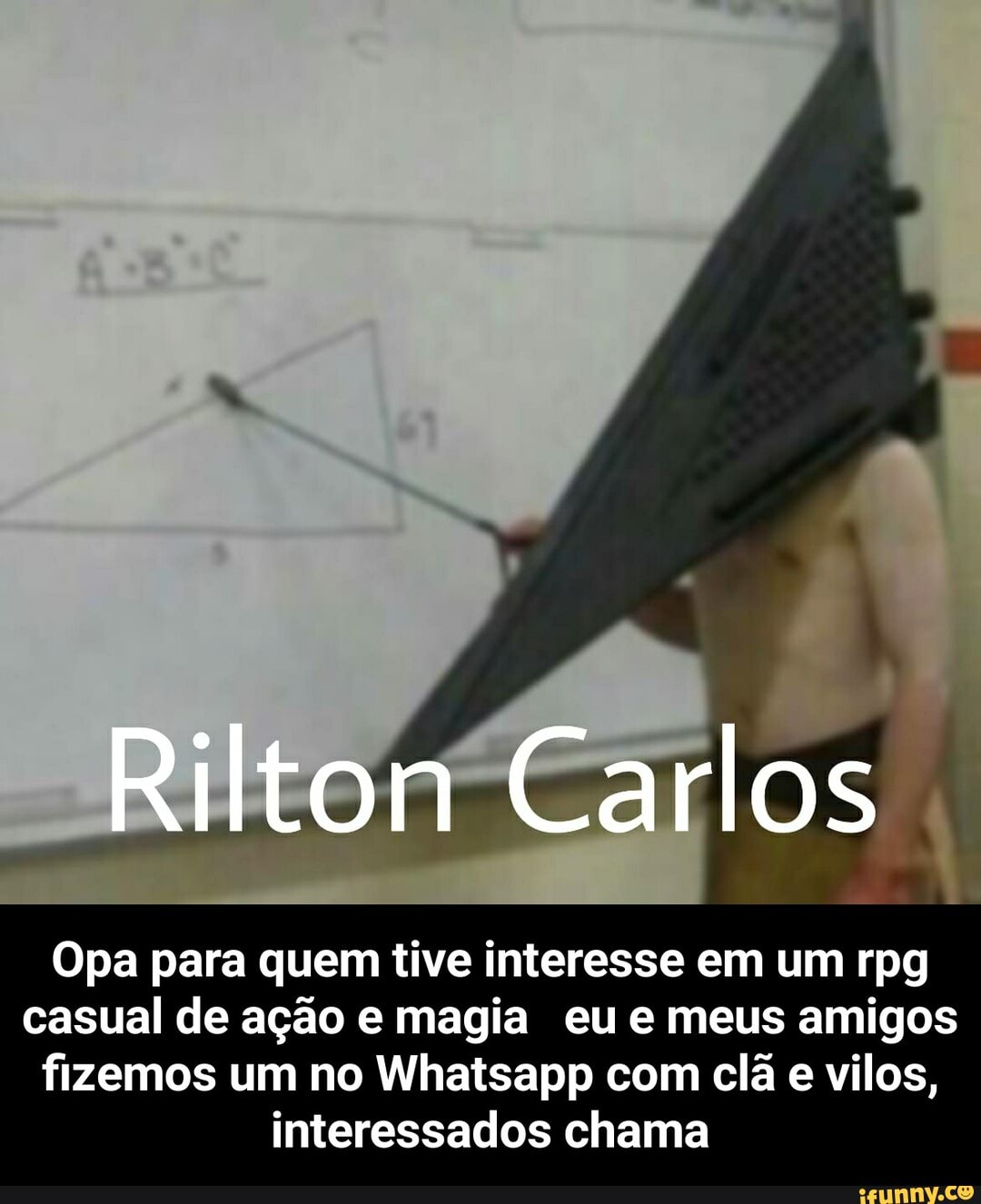 Rilton Carlos
Opa para quem tive interesse em um rpg casual de ação e magia eu e meus amigos fizemos um no Whatsapp com clã e vilos, interessados chama - Opa para quem tive interesse em um rpg casual de ação e magia eu e meus amigos fizemos um no Whatsapp com clã e vilos, interessados chama
