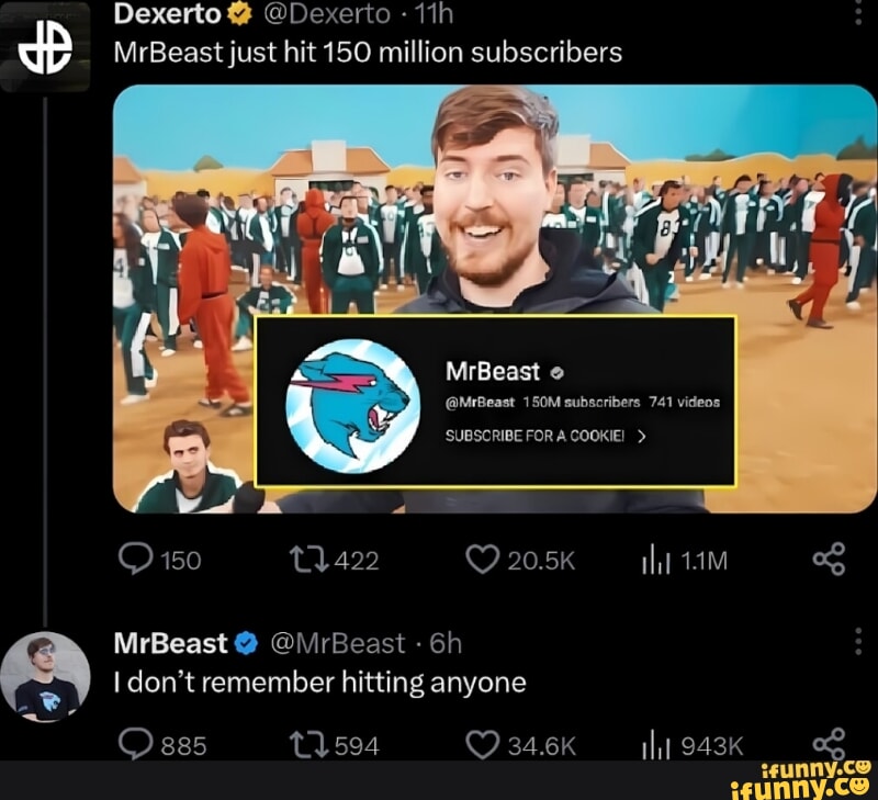 Dexerto@ MrBeast just hit 150 million subscribers MrBeast @\MirBeast I ...