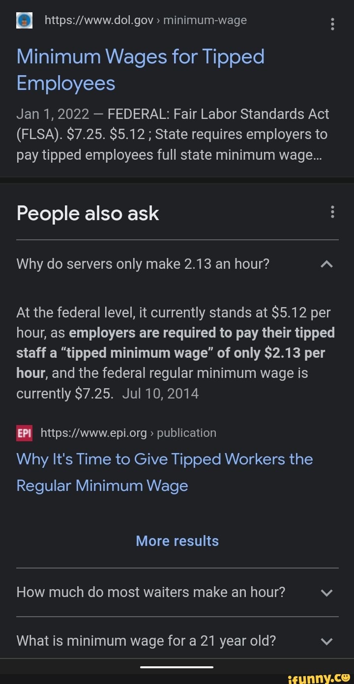 Minimumwage Minimum Wages for Tipped Employees Jan 1, 2022 FEDERAL