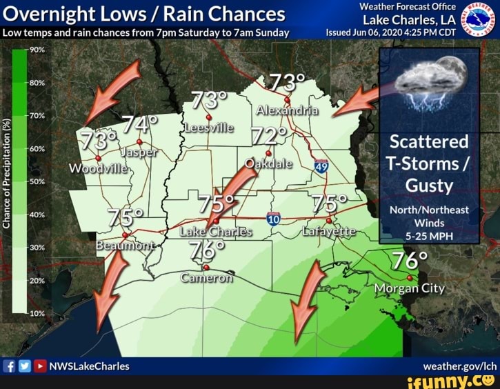 Weather Forecast Office Overnight Lows Rain Chances Lake Charles, LA