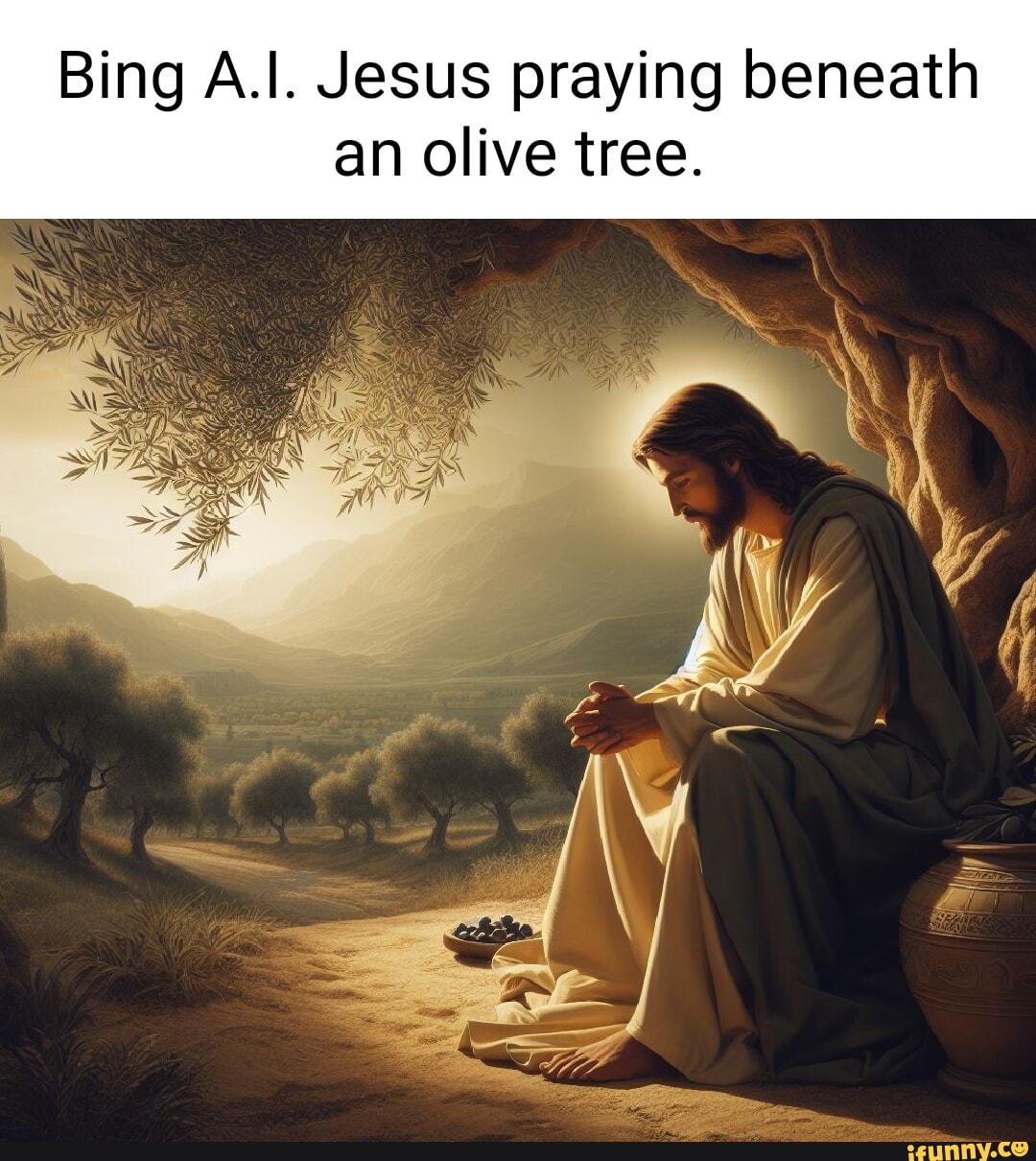 Bing A.i. Jesus Praying Beneath An Olive Tree. - Ifunny