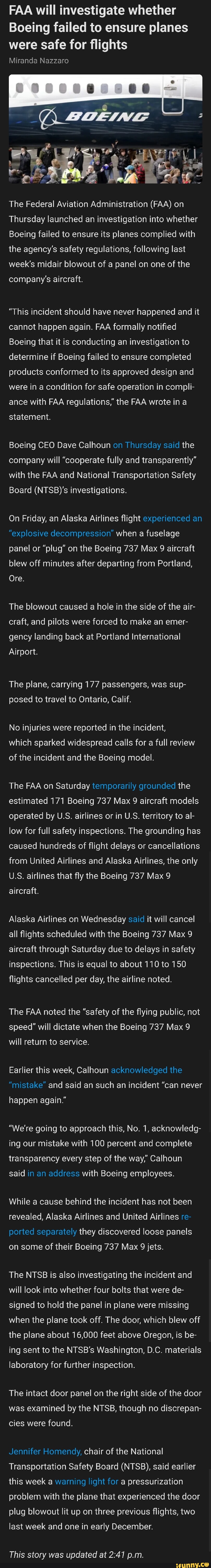 FAA will investigate whether Boeing failed to ensure planes were safe ...