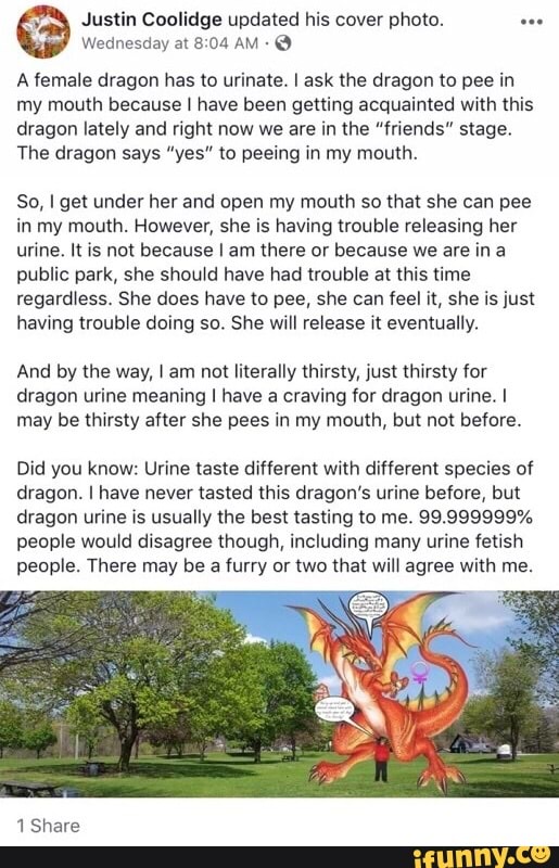 Justin Coolidge Updated His Cover Photo Wednesday M 504 Am B A Female Dragon Has To Urinate