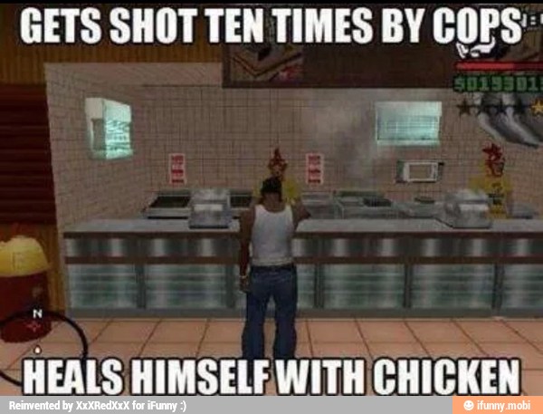 GETS SHOT TEN TIMES BY COPS:
'HEALS HIMSELEWITH CHICKEN