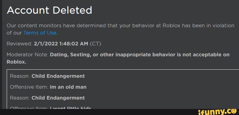 Account Deleted Our Content Monitors Have Determined That Your Behavior ...