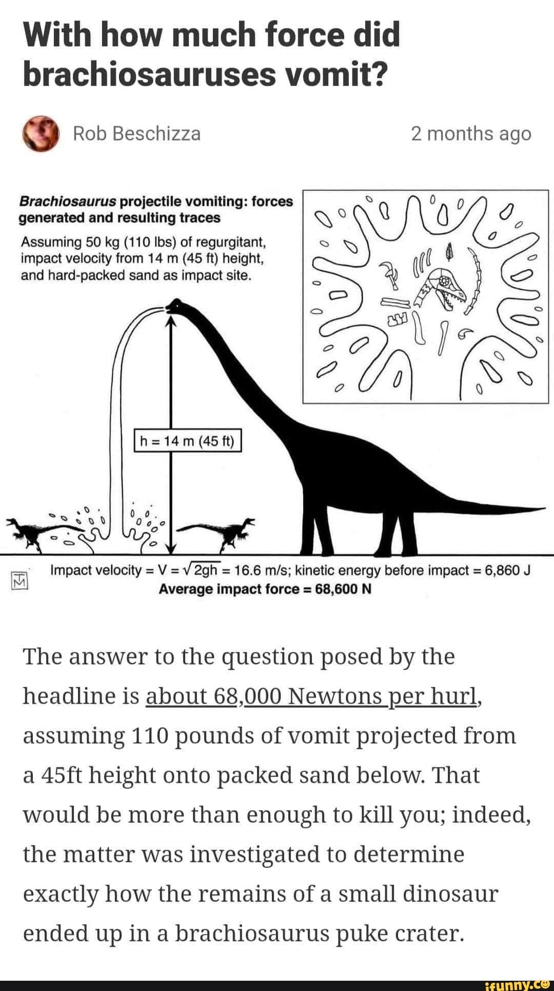 With how much force did brachiosauruses vomit? Rob Beschizza 2 months