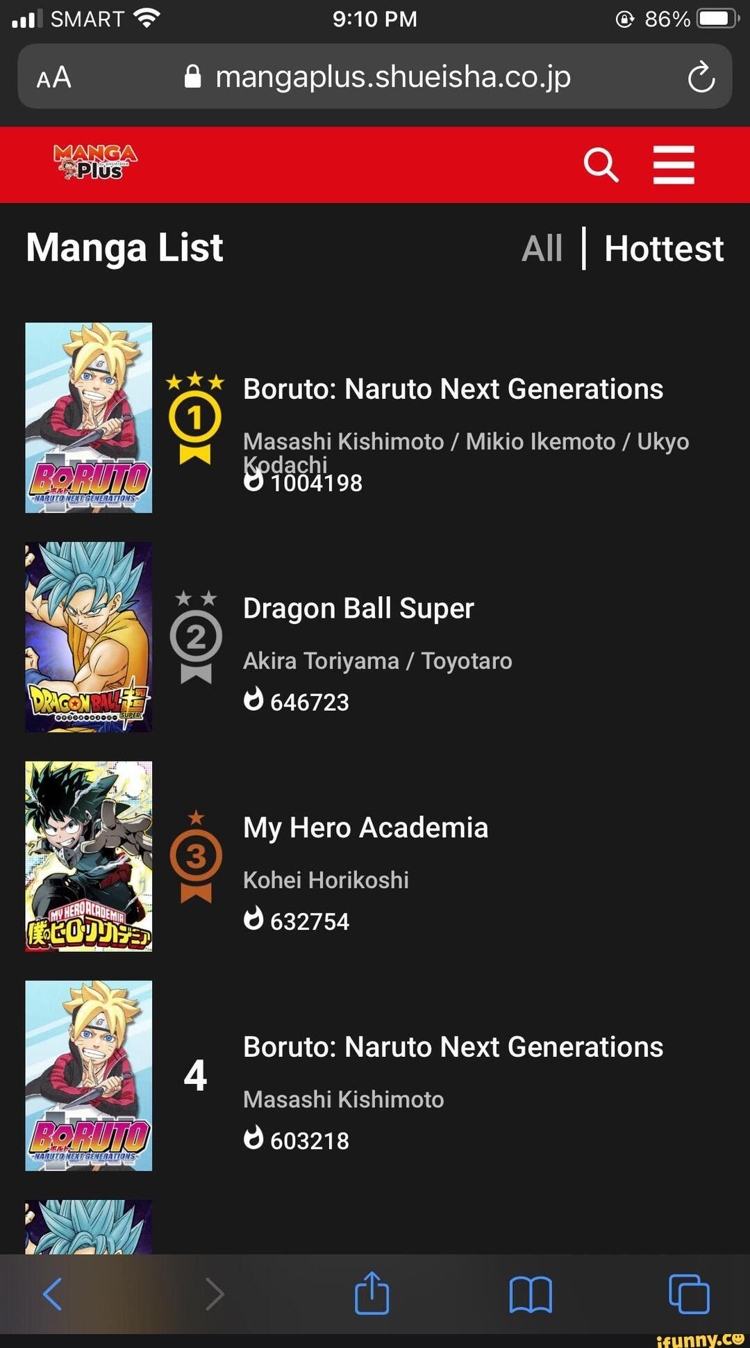 Smart Pm 86 Mangaplus Shueisha Co Jp Manga List I Hottest Boruto Naruto Next Generations Dragon Ball Super My Hero Academia 4 Boruto Naruto Next Generations