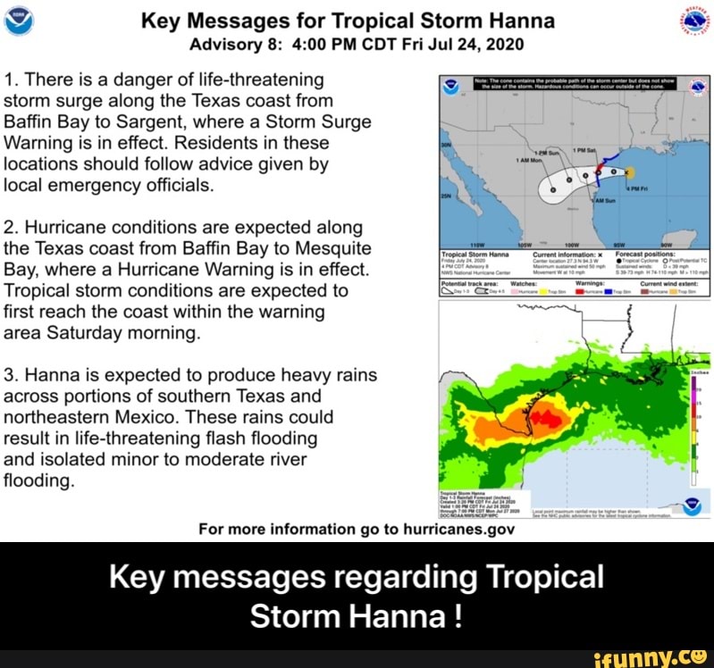 Y Key Messages For Tropical Storm Hanna A Advisory 8: 4:00 PM CDT Fri ...