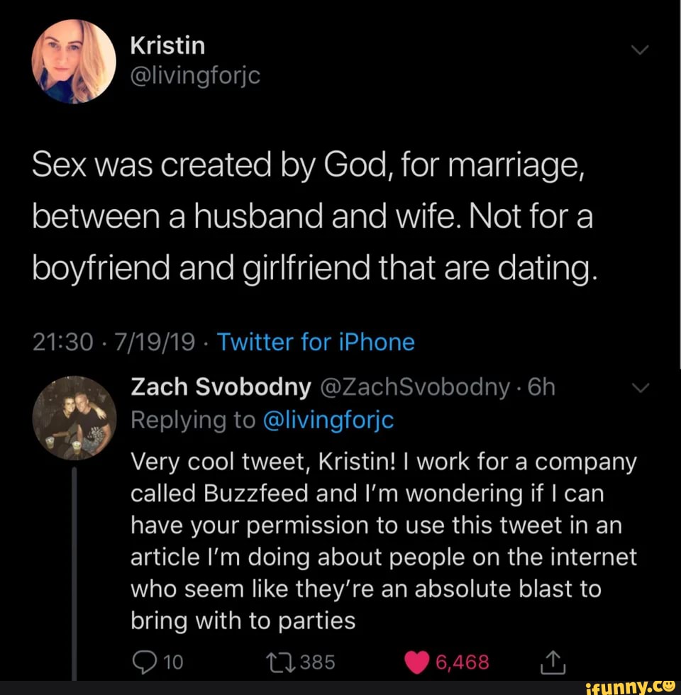 Kristinlivingforjc Sex was created by God, for marriage, between a husband and wife picture