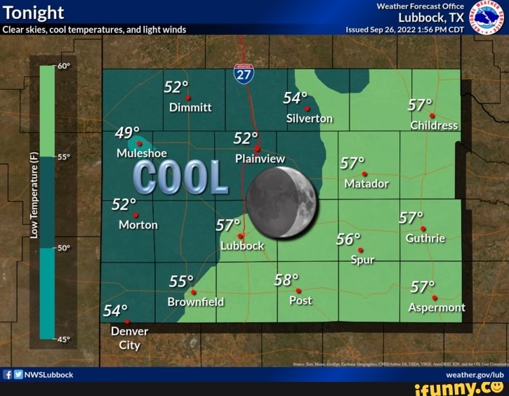 'Weather Forecast Office Tonight Lubbock, TX Clear skies, cool