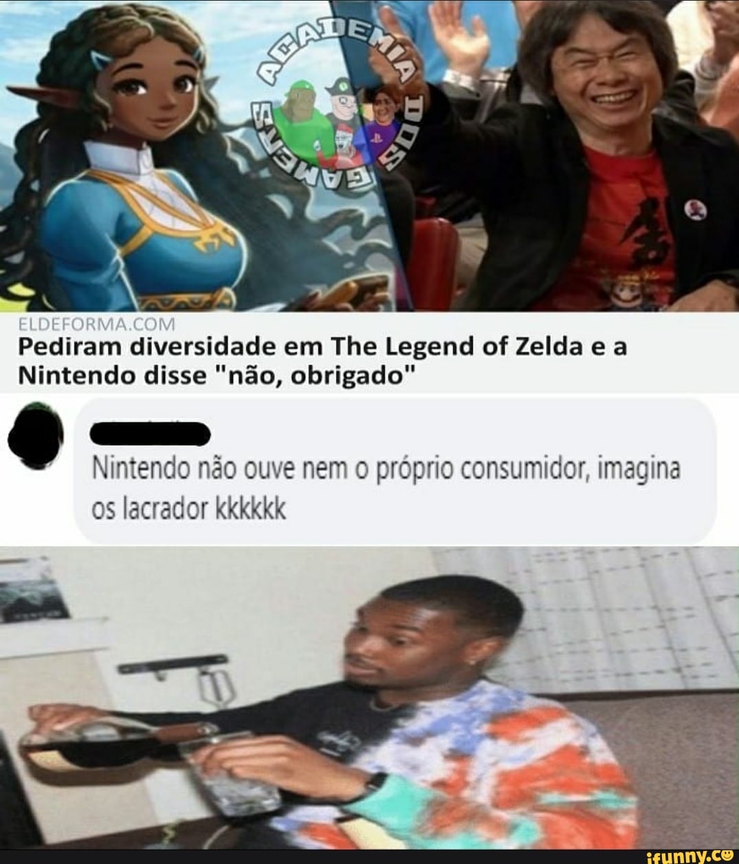 Pediram diversidade em The Legend of Zelda e a
Nintendo disse "não, obrigado"
Nintendo não ouve nem o próprio consumidor, imagina
os lacrador kkkkkk