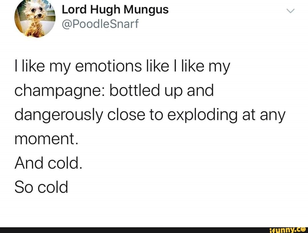 Ao Lord Hugh Mungus I like my emotions like I like my champagne ...