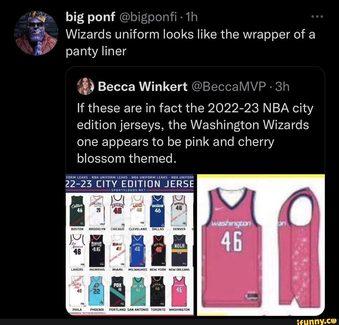 Big ponf @bigponfi- Wizards uniform looks like the wrapper of a panty liner  Becca Winkert @BeccaMVP