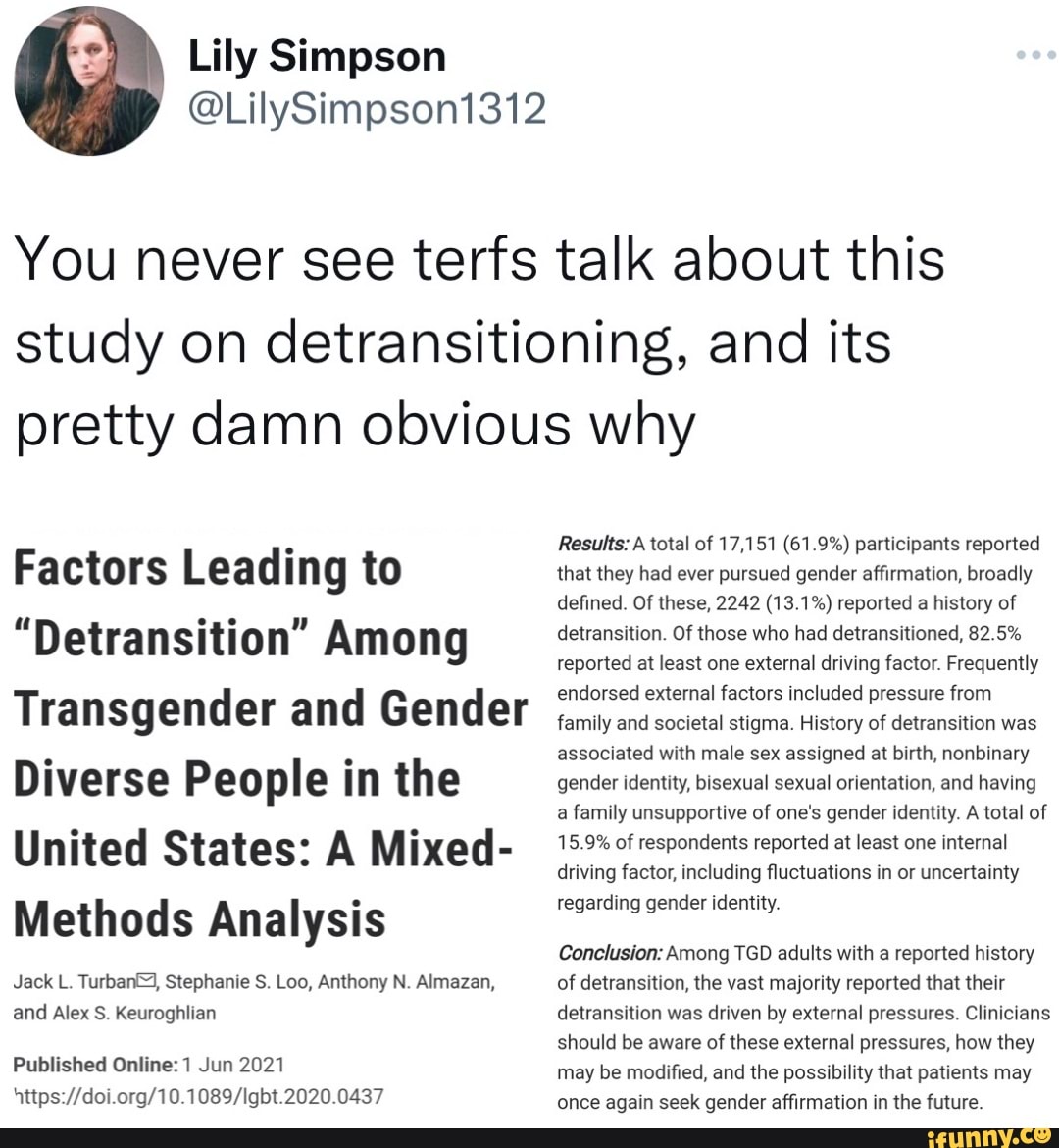 Lily Simpson You Never See Terfs Talk About This Study On ...