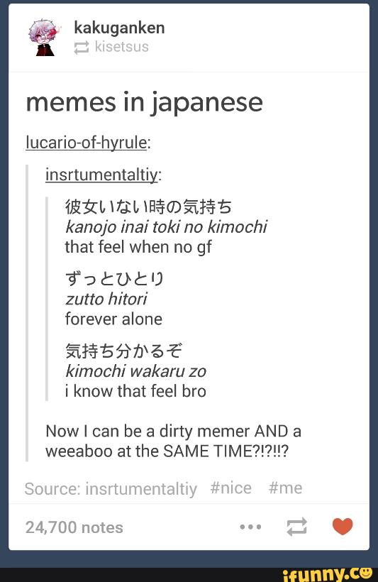 Memes in japanese insrtumentalliy: kanojo inai toki no kimochi that ...