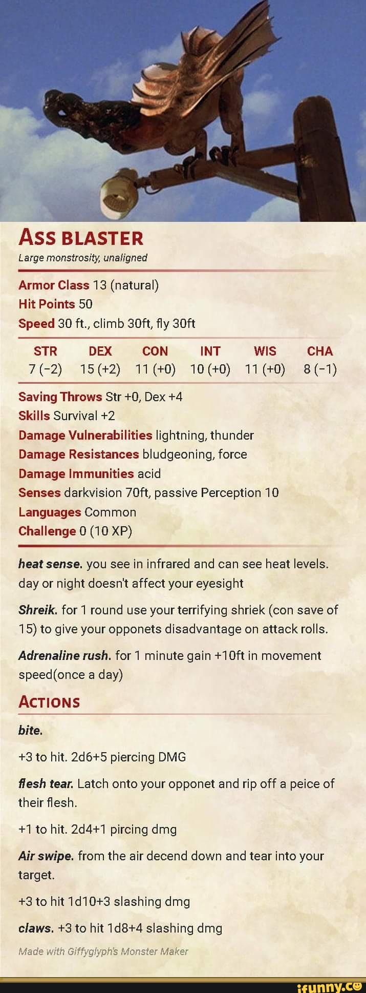 Dungeons & Dirt Dragons ASS BLASTER Large monstrosity, unaligned