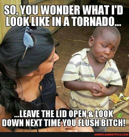 $0, YOU WONDER WHAT I'D
LOOK LIKE IN A TORNADO...
LEAVE THE UD OPEN & LOGK DOWN NEXT TIME YOU FLUSH BITCH!