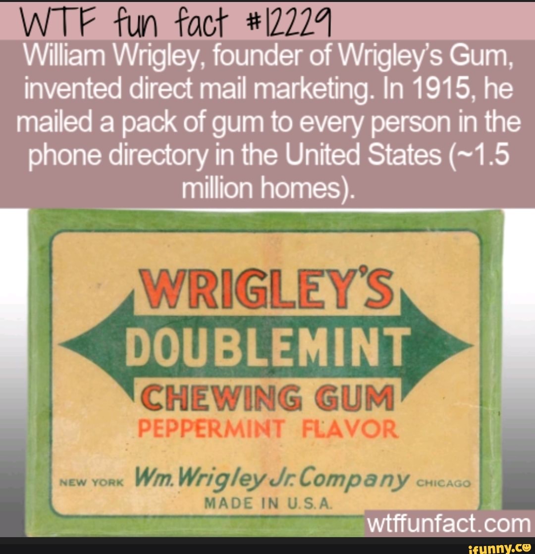 WTF fun fact 12224 William Wrigley, founder of Wrigley's Gum, invented