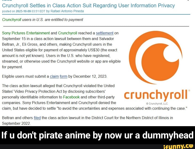 Crunchyroll sued for sharing users' private information - must now