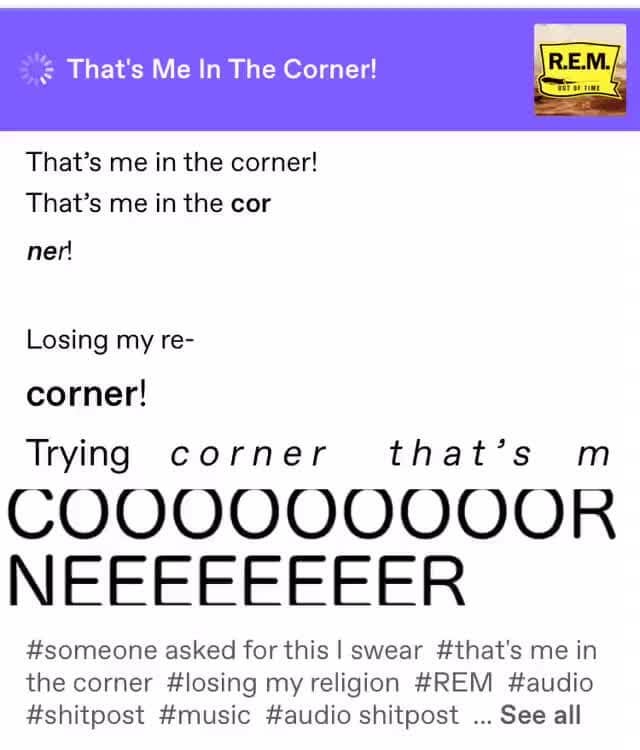 That's Me In The Corner! That’s me in the corner! That’s me in the cor