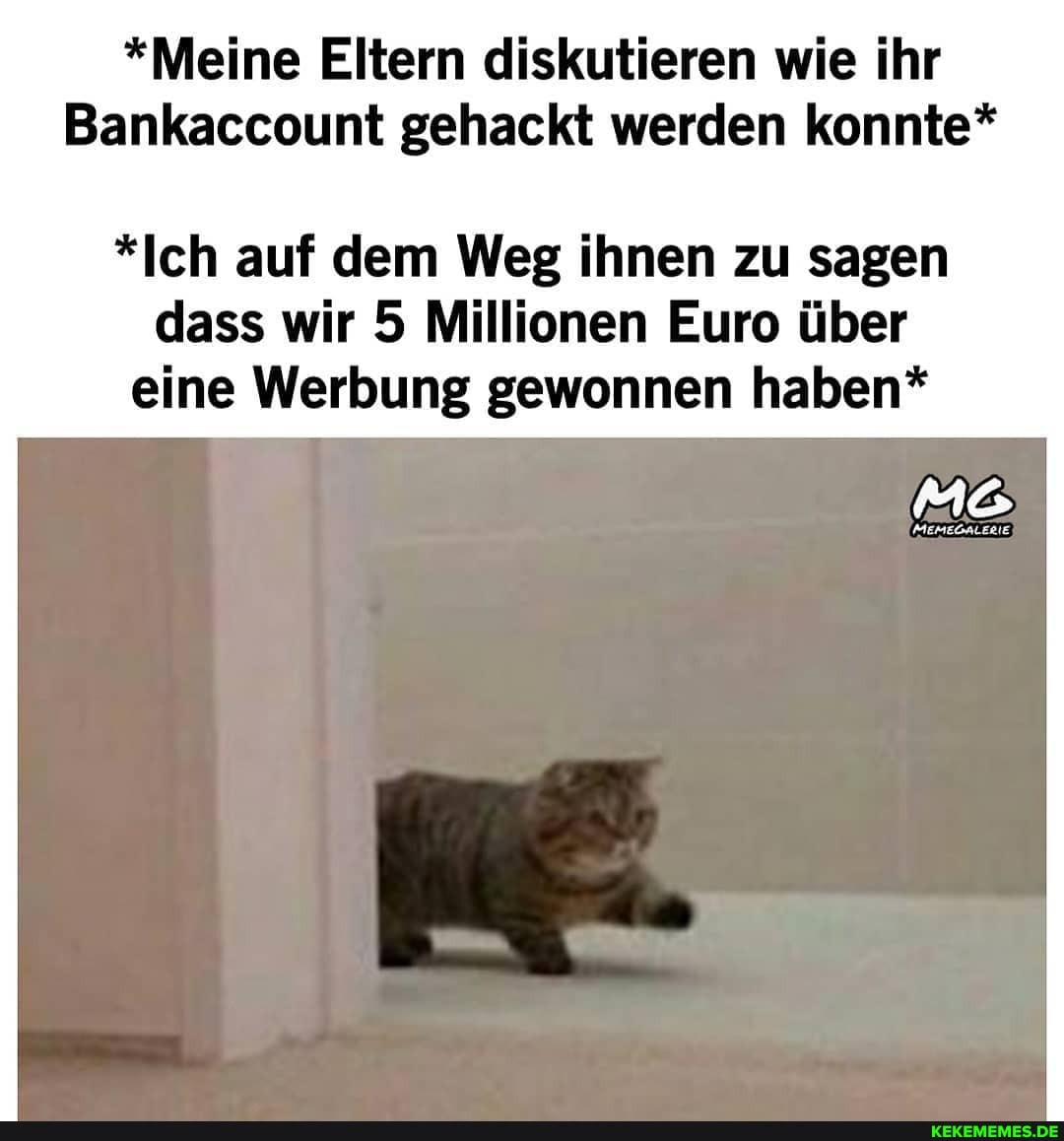 *Meine Eltern diskutieren wie ihr
Bankaccount gehackt werden konnte*
*Ich auf dem Weg ihnen zu sagen dass wir 5 Millionen Euro über eine Werbung gewonnen haben*