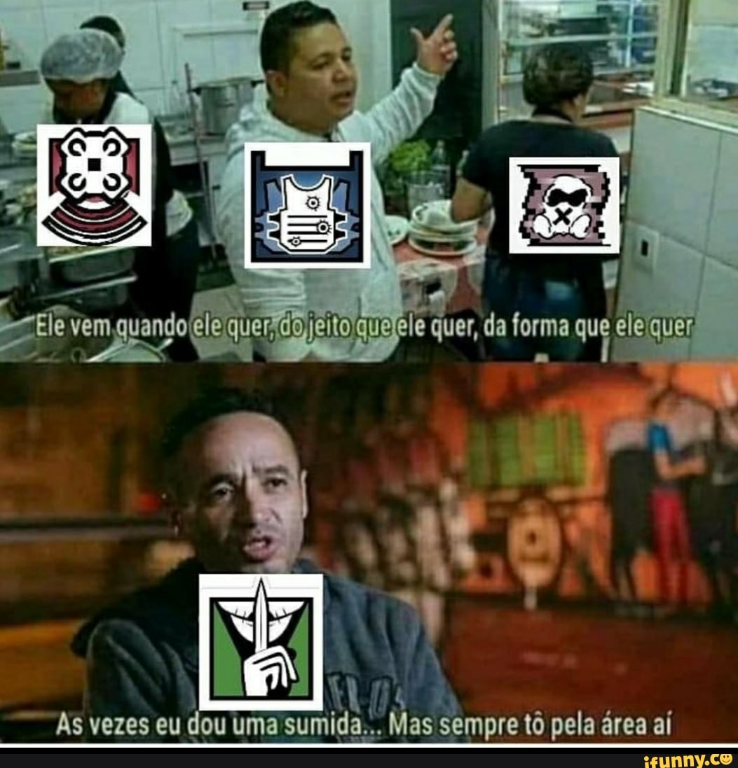 1
1
I
i
y 5; "As vezes eu dou uma sumida... Mas sempre tô pela área aí