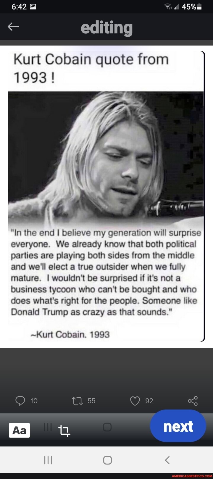 Gd editing Kurt Cobain quote from 1993! 