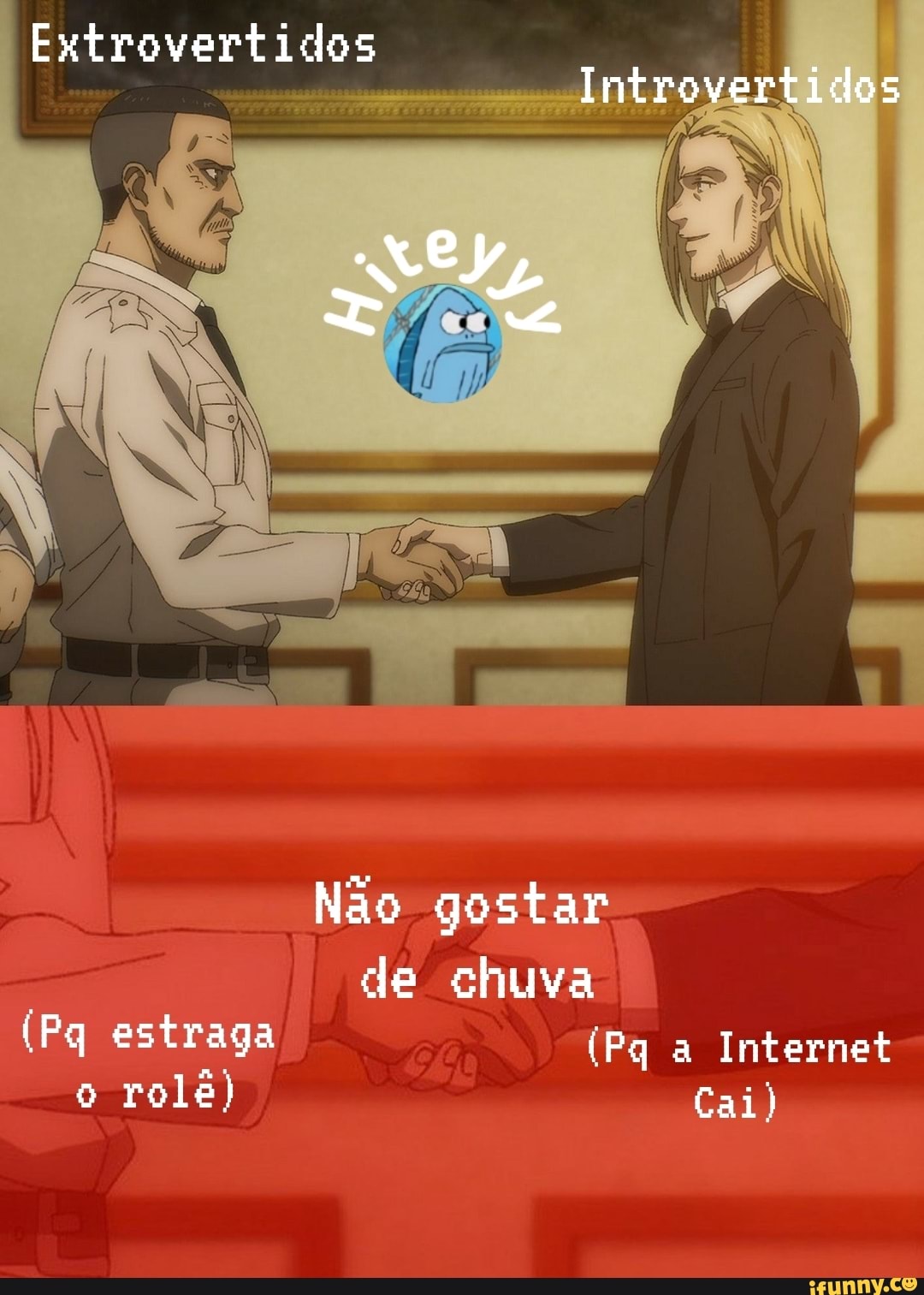 Extrovertidos .
Introvertidos
Não gostar
de chuva
(Pq estraga (Pg a Internet o rolê) Cai)