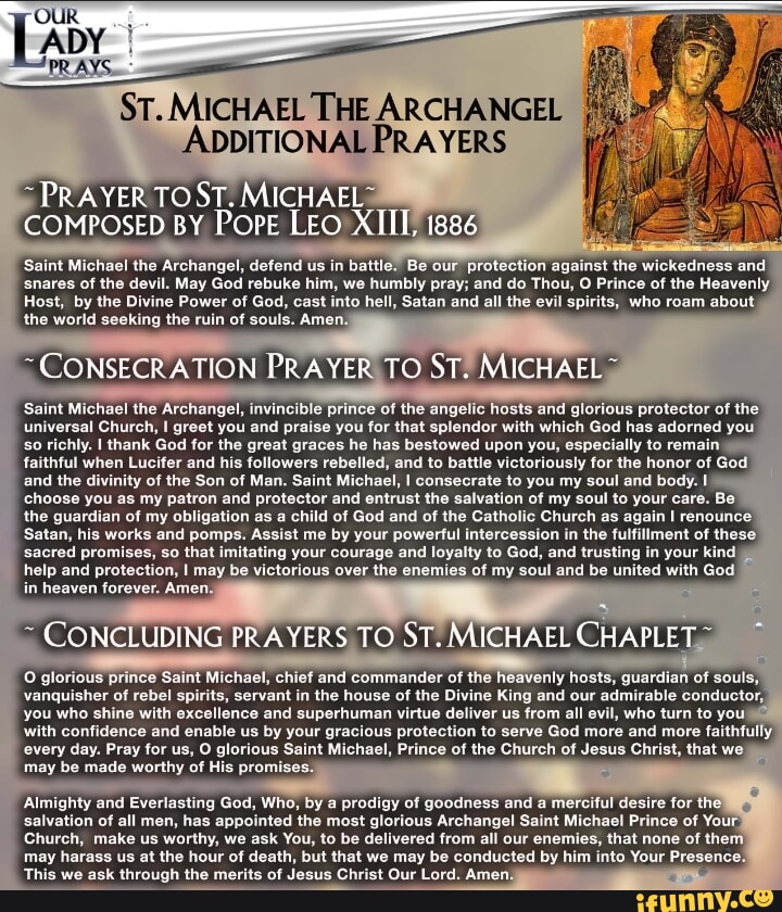 OUR ADY PRAYS ST. MICHAEL THE ARCHANGEL ADDITIONAL PRAYERS RA YER TO ST