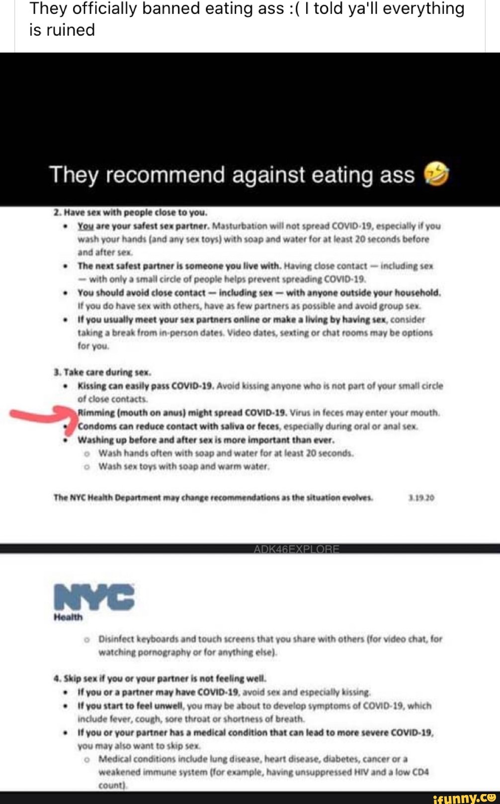 They officially banned eating ass I told yall everything is ruined They recommend against eating photo picture