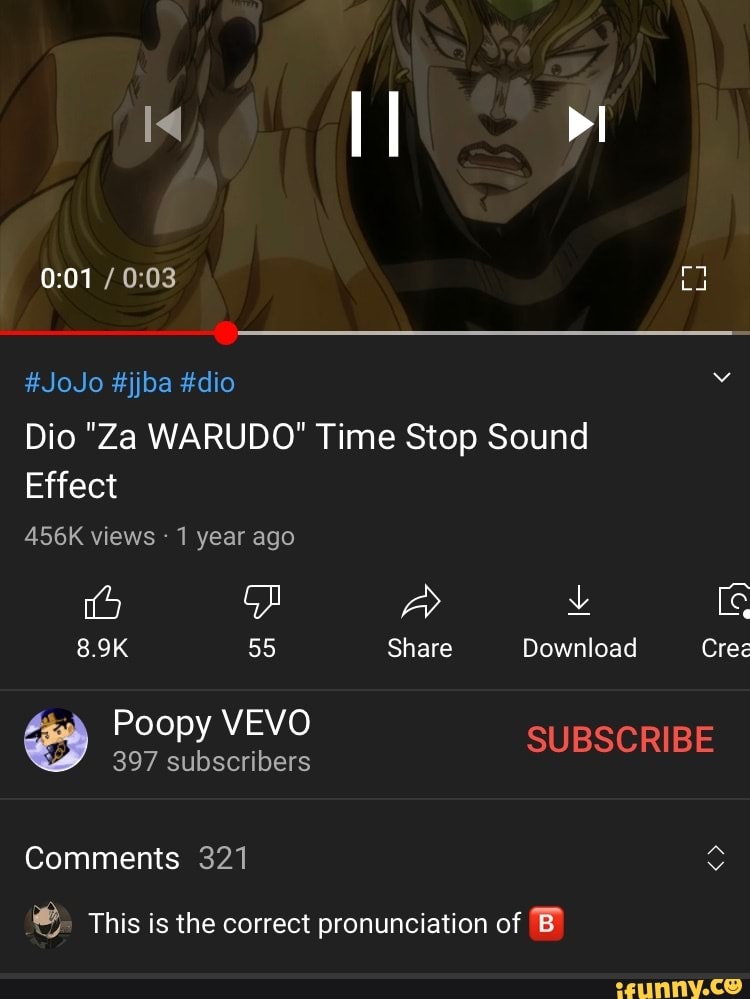 JoJo yba dio Dio "Za WARUDO" Time Stop Sound Effect 456K views 1