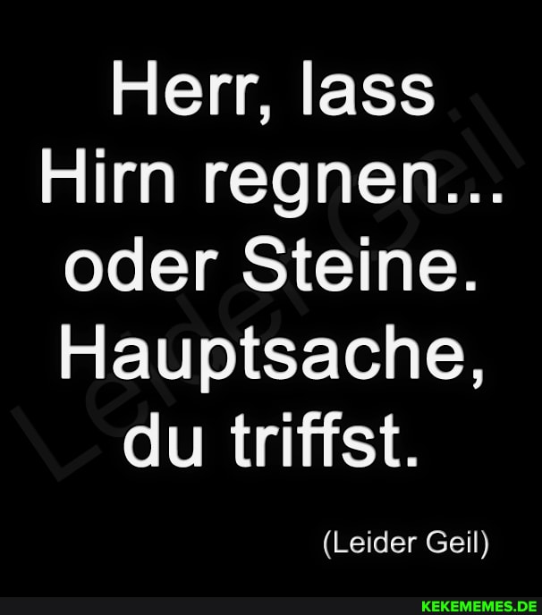 Herr, lass
Hirn regnen...
oder Steine.
Hauptsache,
du triffst.
(Leider Geil)