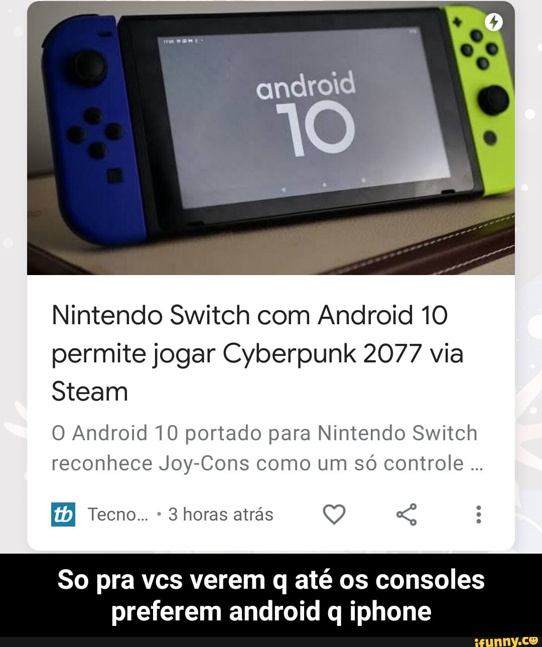 Nintendo Switch com Android 10 permite jogar Cyberpunk 2077 via Steam