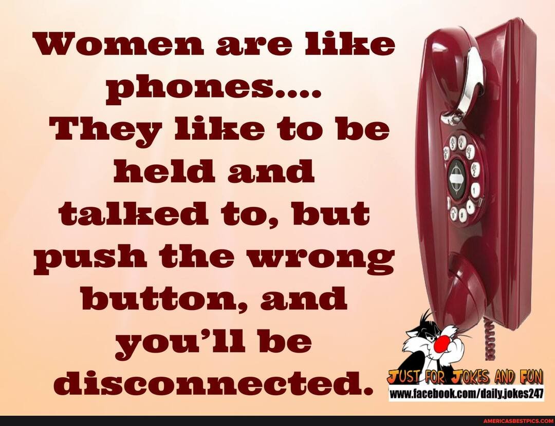 Women are like phones....
They like to be held and talked to, but push the wrong
button, and you'll be disconnected,