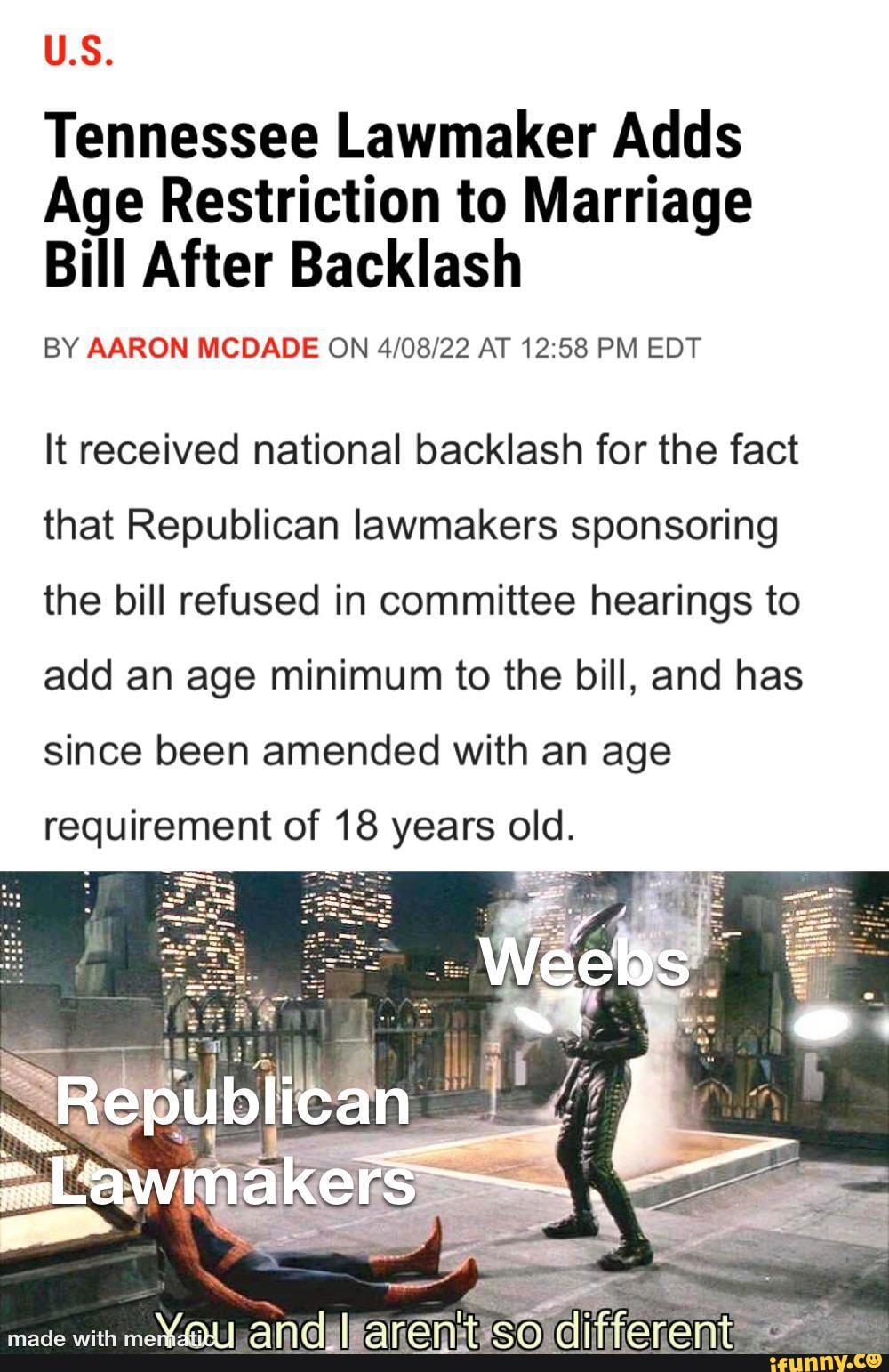 U.S. Tennessee Lawmaker Adds Age Restriction to Marriage Bill After