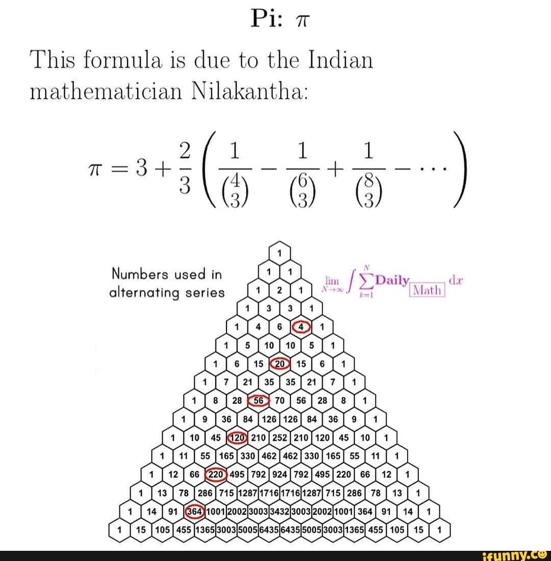 This formula is due to the Indian
mathematician Nilakantha:
Numbers used in
alternating series