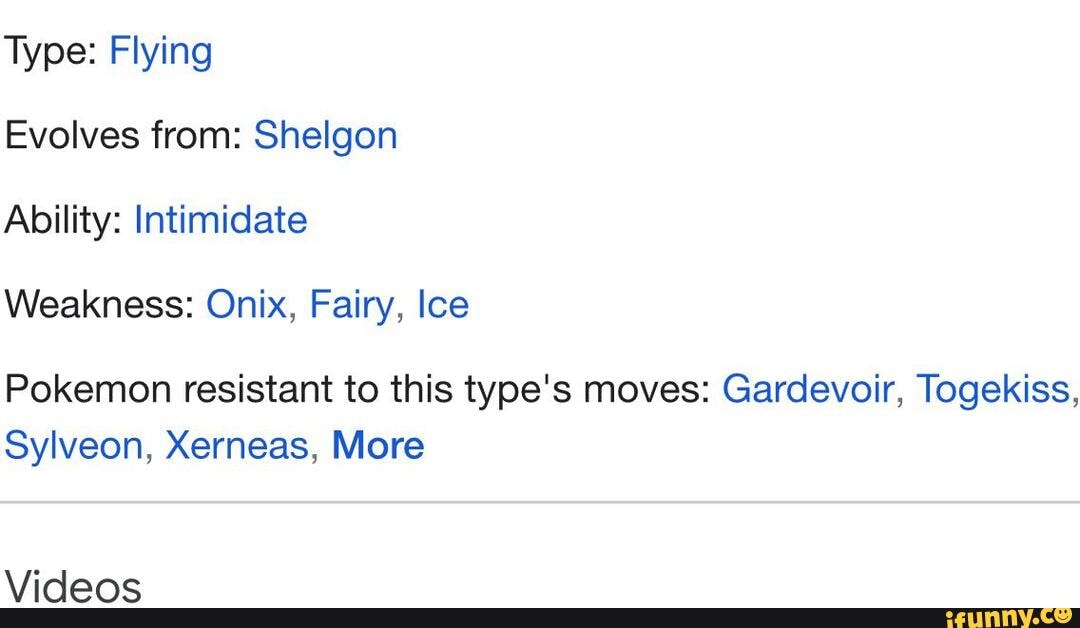 Type: Flying Evolves from: Shelgon Ability: Intimidate Weakness: Onix, Fairy, Ice Pokemon ...